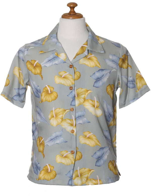 Anthurium Garden Camp Rayon Blouse Silver