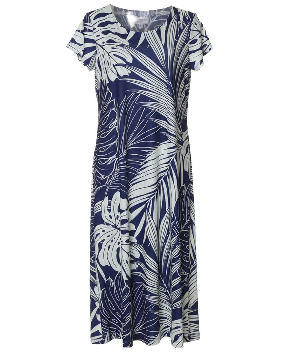 Palms Knit Short Dress with Sleeves Navy