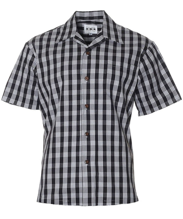 Classic Hawaiian Paniolo Palaka Plaid Shirt for Men in Black Black