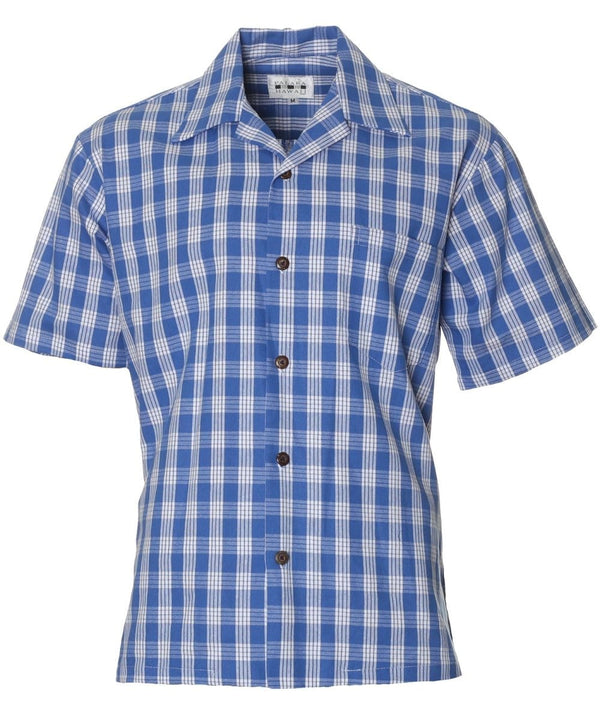 Classic Hawaiian Paniolo Palaka Plaid Shirt for Men in Royal Blue Royal