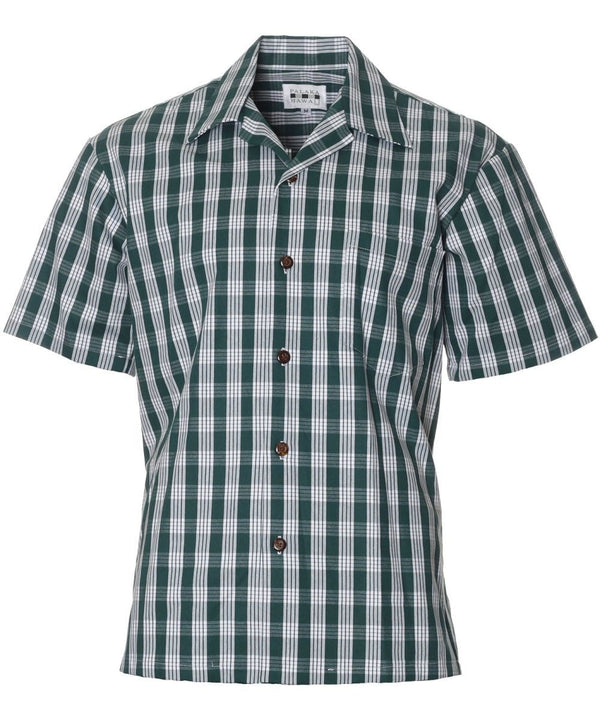 Classic Hawaiian Paniolo Palaka Plaid Shirt for Men in Green Forest Green