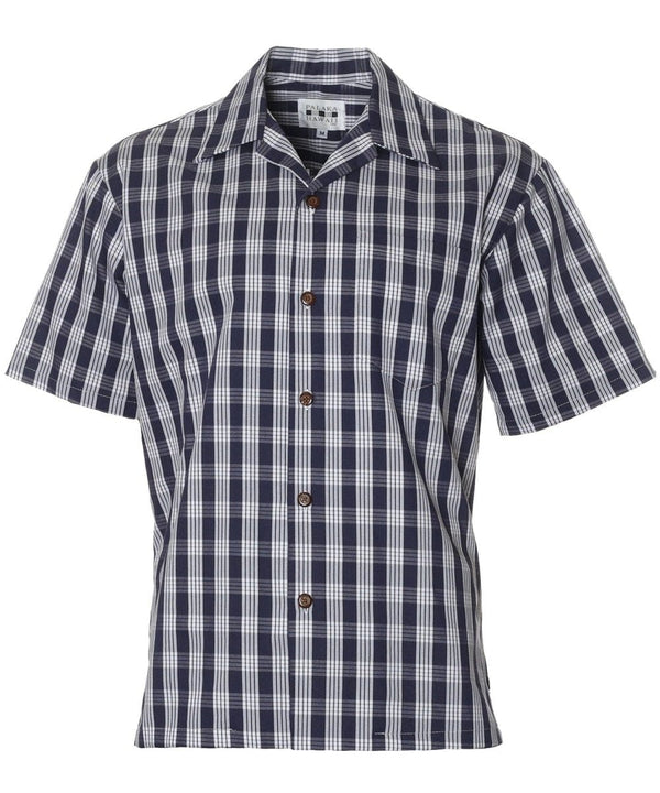 Classic Hawaiian Paniolo Palaka Plaid Shirt for Men in Navy Navy