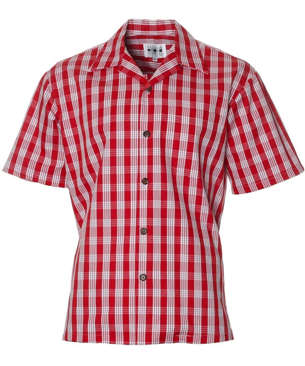 Classic Hawaiian Paniolo Palaka Plaid Shirt for Men in Red Red