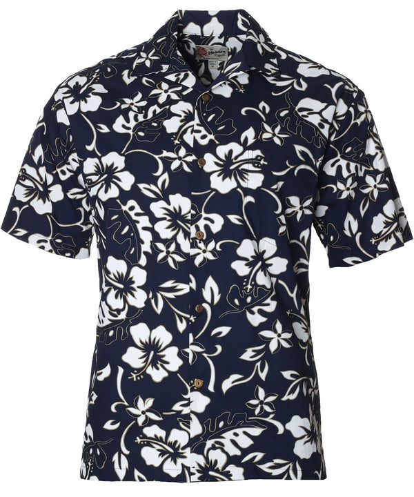Classic Hibiscus Pareo Aloha Shirt Navy