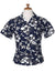 Classic Hibiscus Pareo Camp Shirt for Women Navy