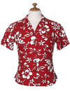 Classic Hibiscus Pareo Camp Shirt for Women Red