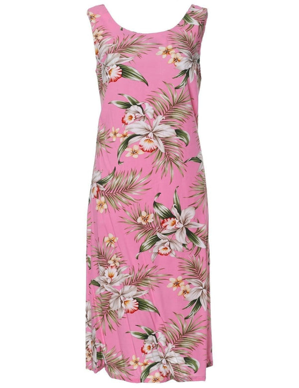 Classic Orchids Hawaiian Dress Sleeveless Bias Knee Length Pink KY