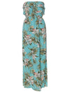 Classic Orchids Maxi Strapless Ruffle Overlay Hawaiian Dress Aqua