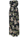 Classic Orchids Maxi Strapless Ruffle Overlay Hawaiian Dress Black