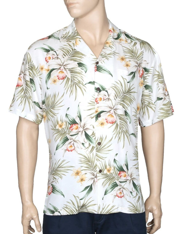 Classic Orchids Rayon Aloha Shirt White KY