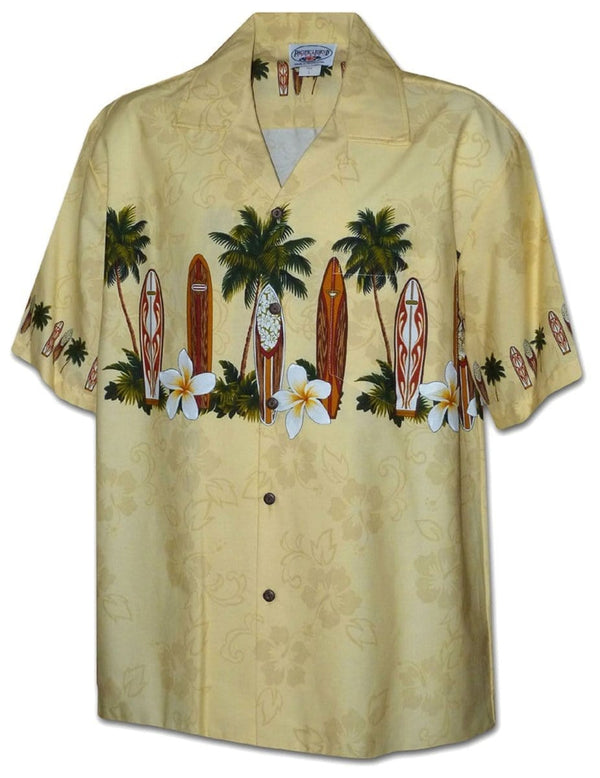 Classic Surfing Boards Men Aloha Shirt Beige