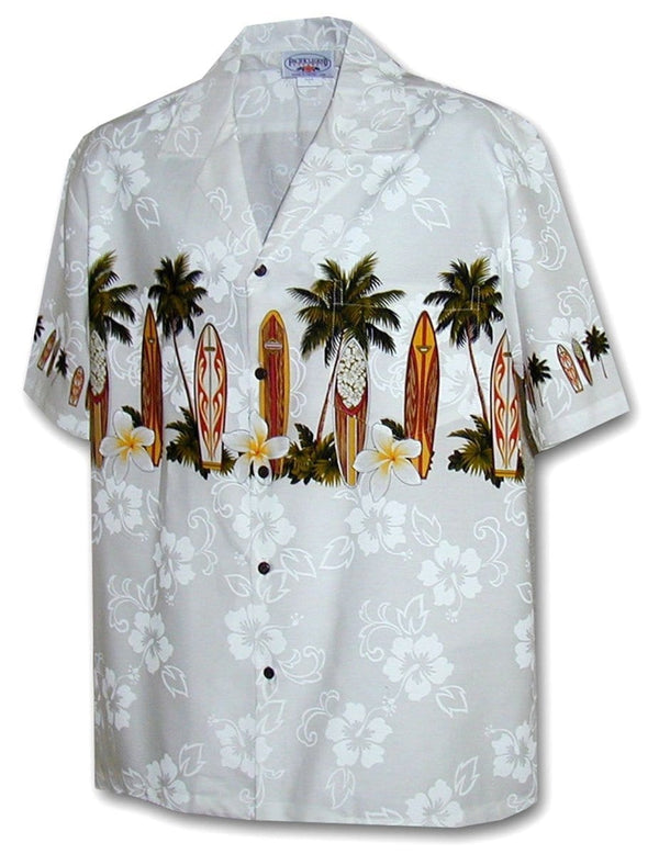 Classic Surfing Boards Men Aloha Shirt White