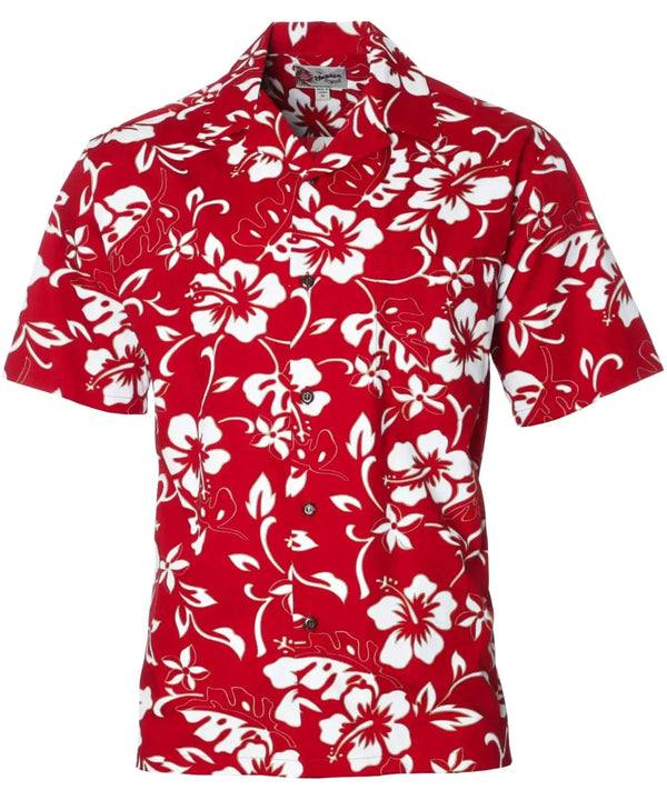 Classic Hibiscus Pareo Aloha Shirt Red