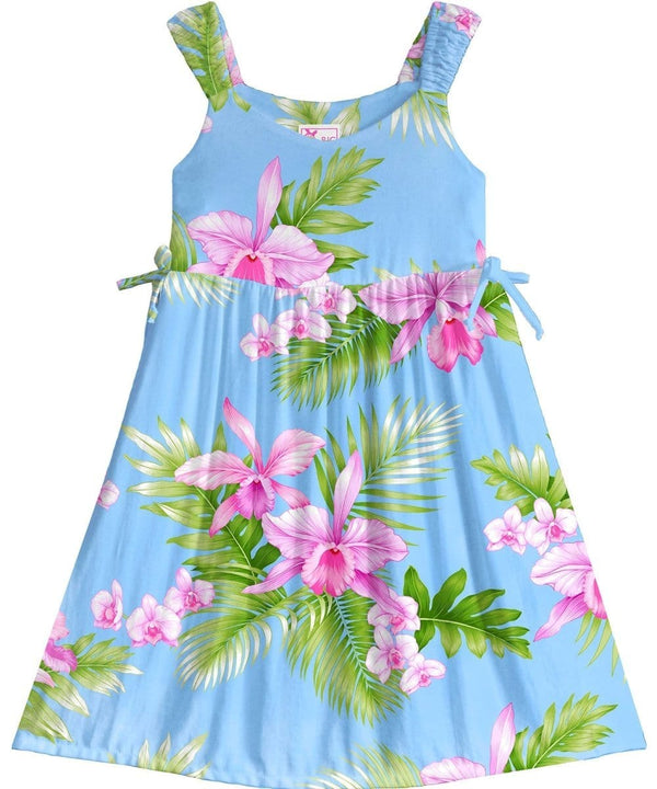 Dream Orchids Girls Dress with Side Ties Blue