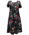 Short Hawaiian Dress with Cap Sleeves Flamingo Black