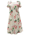 Short Hawaiian Dress with Cap Sleeves Flamingo Cream