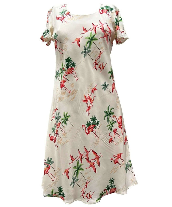 Short Hawaiian Dress with Cap Sleeves Flamingo Cream