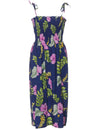 Easy -Fit Smock Hawaiian Dress Lanai Monstera Navy Fits XS to XL (2-16)