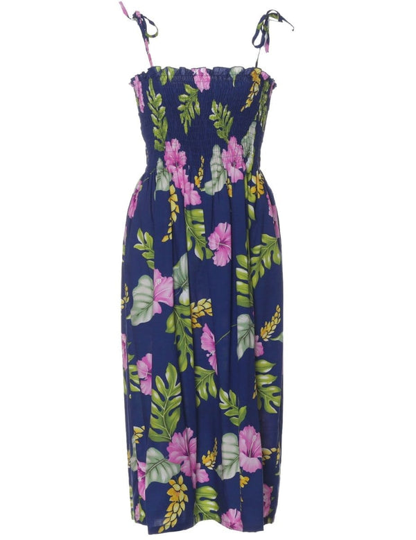 Easy -Fit Smock Hawaiian Dress Lanai Monstera Navy Fits XS to XL (2-16)