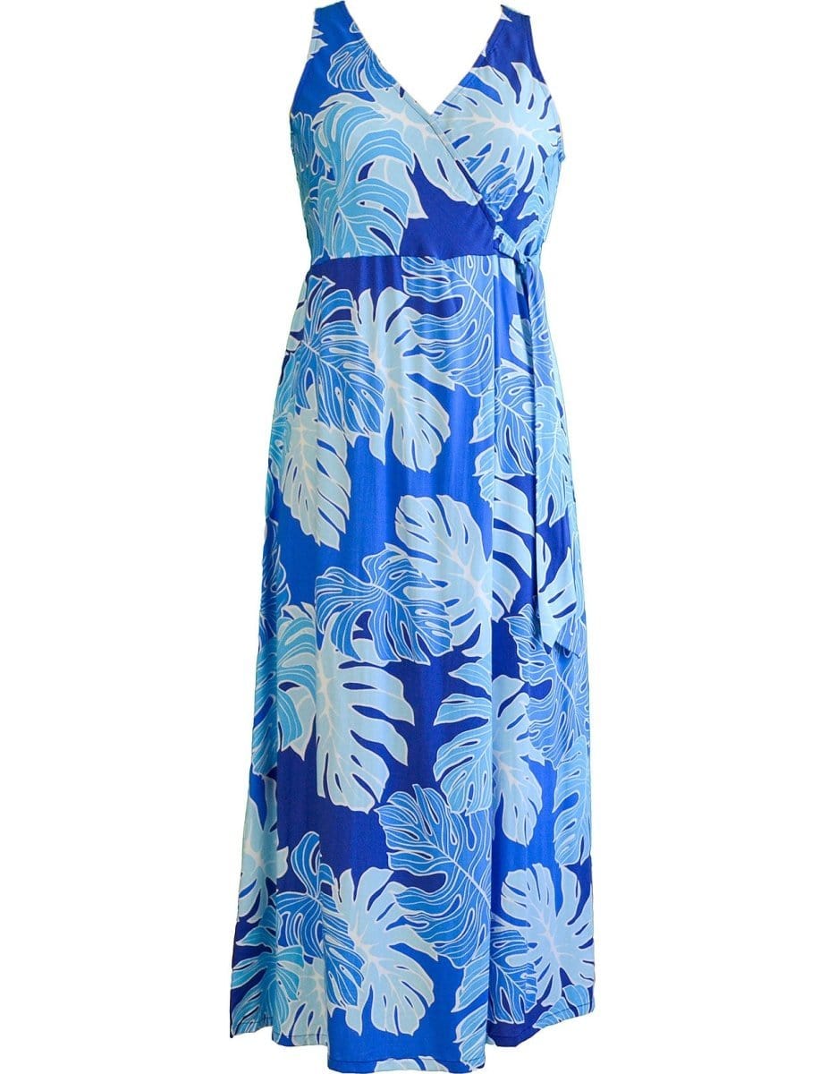 Empire Waist Tea Length Hawaiian Dress Nuuanu Valley Blue / M Empire Waist Tea Length Hawaiian Dress Nuuanu Valley Blue / M