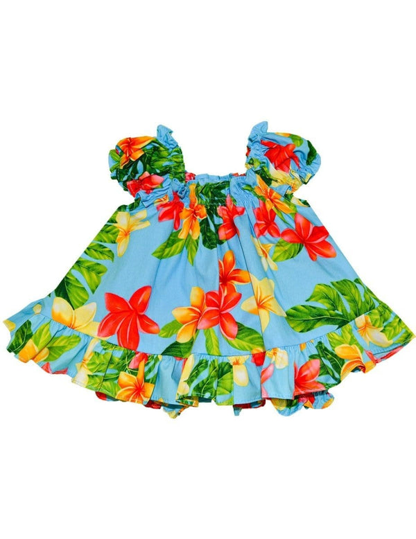 Fashion Plumeria Baby Clothes 2 Piece Capri Set Blue