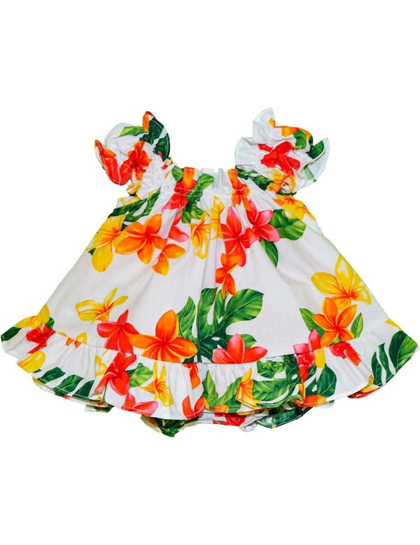 Fashion Plumeria Baby Clothes 2 Piece Capri Set White