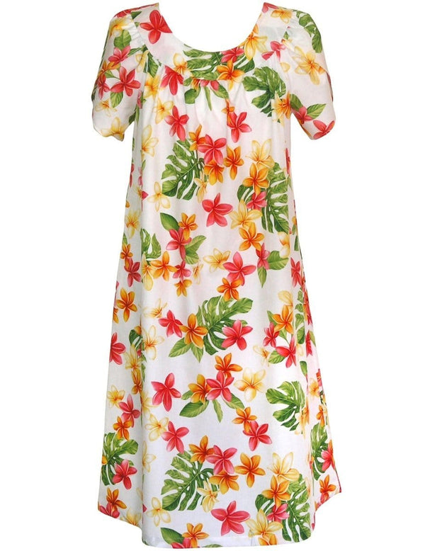 Fashion Plumeria Pull Over Short Muumuu White