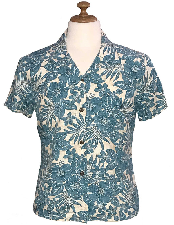 Kohala Forest Women's Hawaiian Shirt Navy
