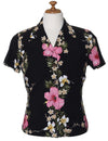 Women Aloha Blouse Hibiscus Leis Black