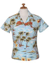 Fitted Hawaiian Blouse Paradise of Kauai Sky Blue