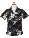 Fitted Hawaiian Blouse Orchids Makani Black