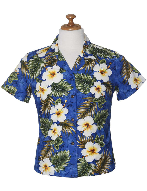 Fitted Hawaiian Blouse Kalea Blue