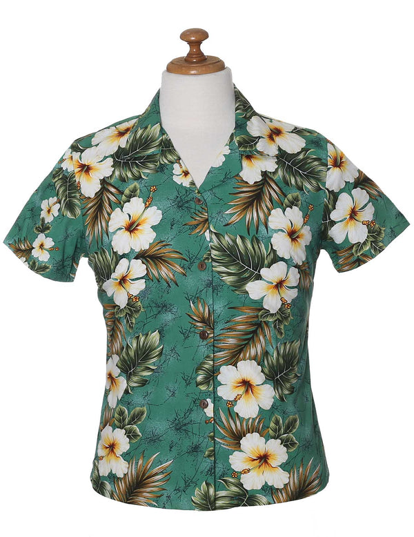 Fitted Hawaiian Blouse Kalea Green