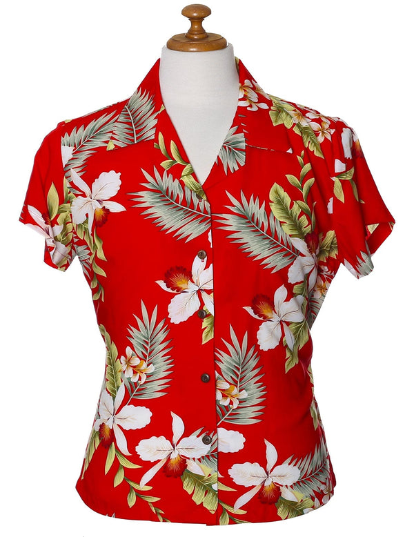 Women Hawaiian Fitted Shirt Hanapepe Red