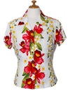 Plumeria Orchid Panel Hawaiian Fitted Blouse White