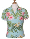 Rayon Hawaiian Shirt for Women Nalani Design Aqua
