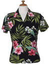 Rayon Hawaiian Shirt for Women Nalani Design Black
