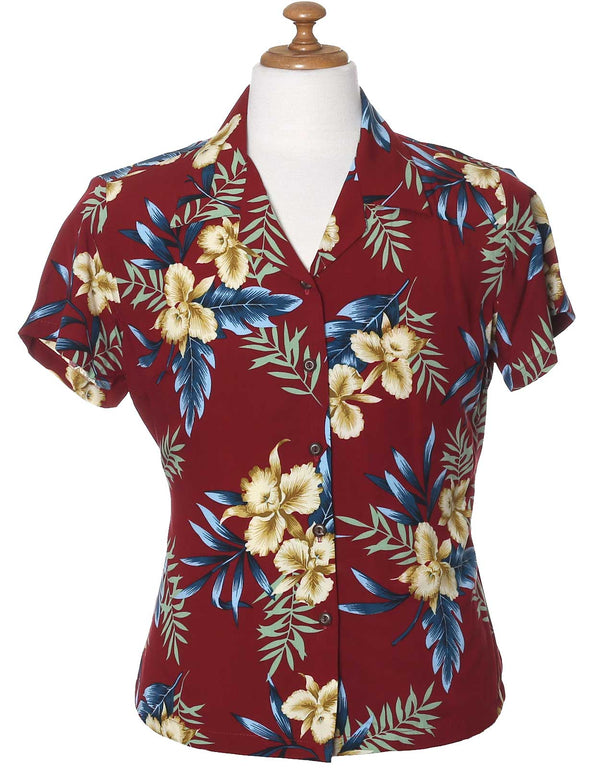 Okalani Fitted Hawaiian Shirt for Women Red