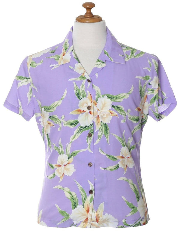 Fitted Women's Hawaiian Shirt Malana Orchids Lilac Lilac