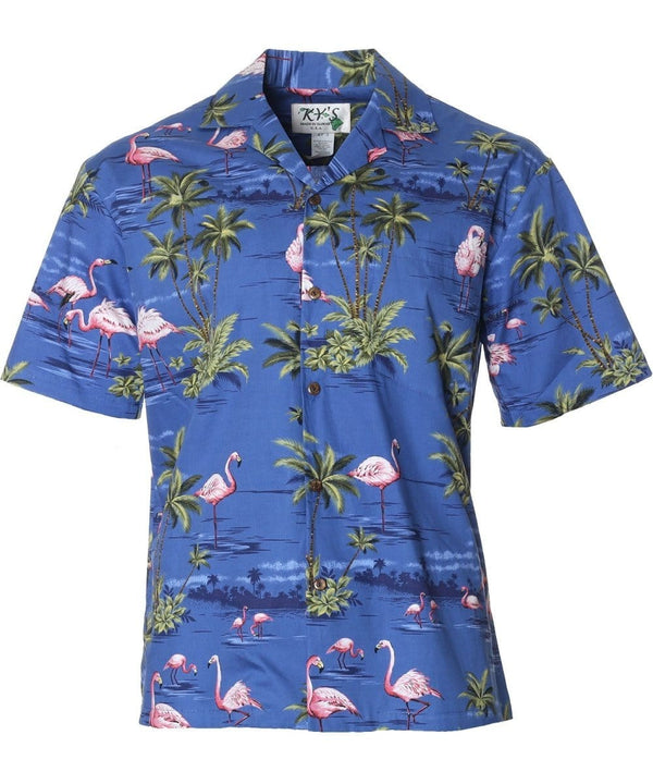 Flamingo Ohana Aloha Shirt Royal Blue Royal