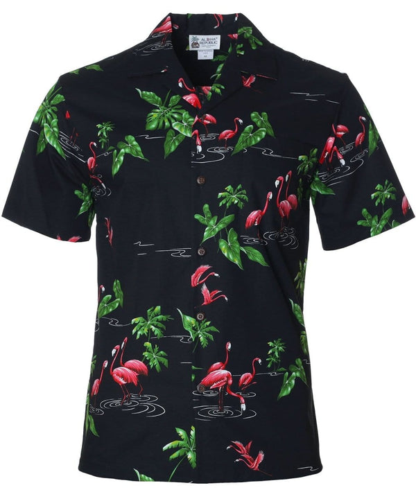 Flamingo Ripple Aloha Shirt Black
