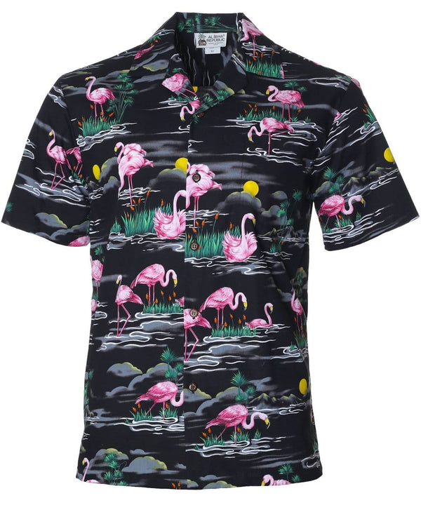 Flamingos Pond Aloha Shirt Black