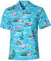 Flamingos Pond Aloha Shirt Light Blue