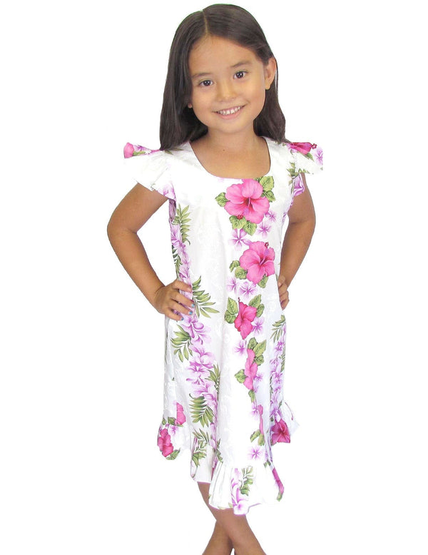 Girl's Hawaiian Dress Big Island White