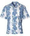 Flower Lei Poly Cotton Hawaii Aloha Shirt Blue