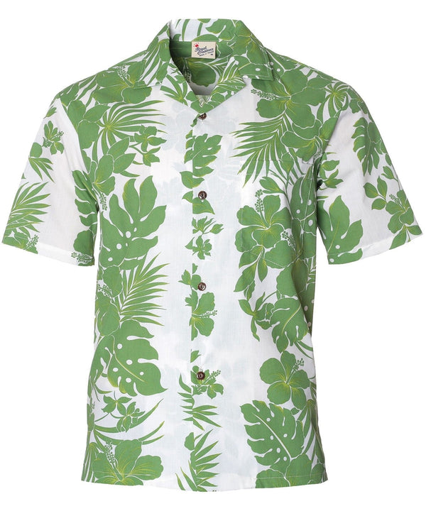 Flower Lei Poly Cotton Hawaii Aloha Shirt Green