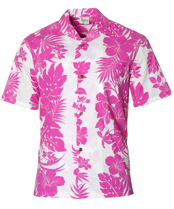 Flower Lei Poly Cotton Hawaii Aloha Shirt Pink