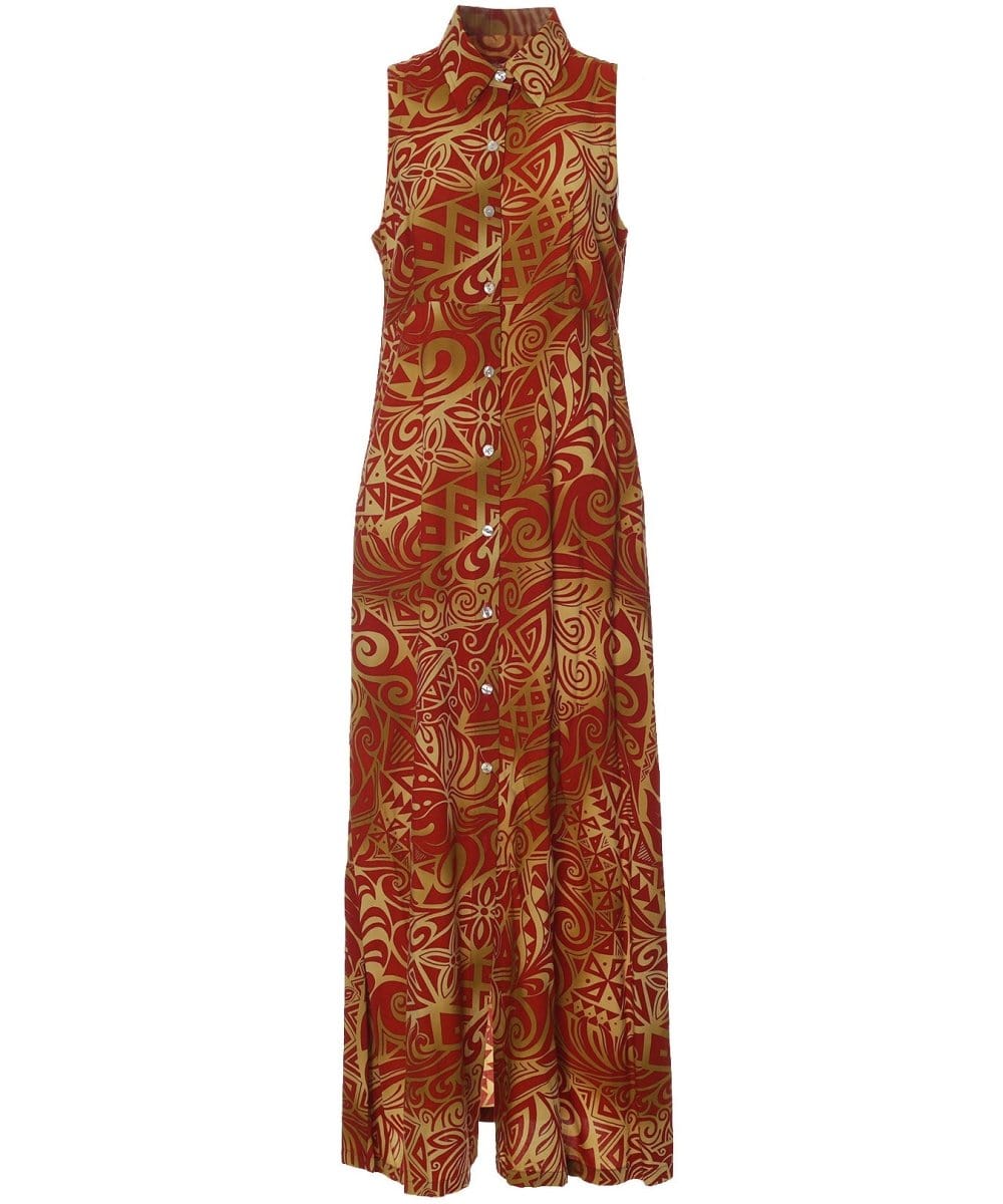 Front Button Maxi Dress Shirt Collar TRIBAL Rust / M Front Button Maxi Dress Shirt Collar TRIBAL Rust / M