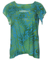 Front Cutout Scarf Top Blouse Tribal Aqua