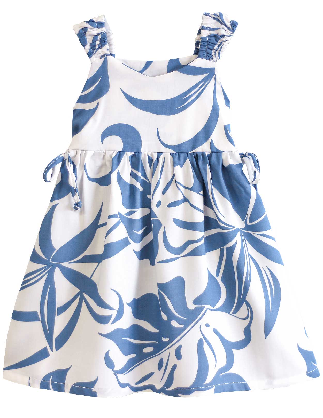 Infant Girl Flower Dress Side Tie Makena Ocean Blue / 18M Infant Girl Flower Dress Side Tie Makena Ocean Blue / 18M